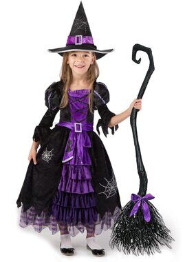 Deluxe Fairytale Witch Costume Set for Girls with Broom - Cute Spooktacular